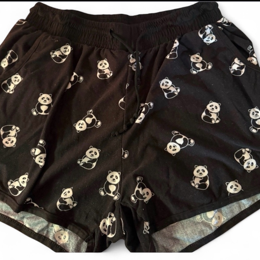 Black Panda Print Lounge Shorts